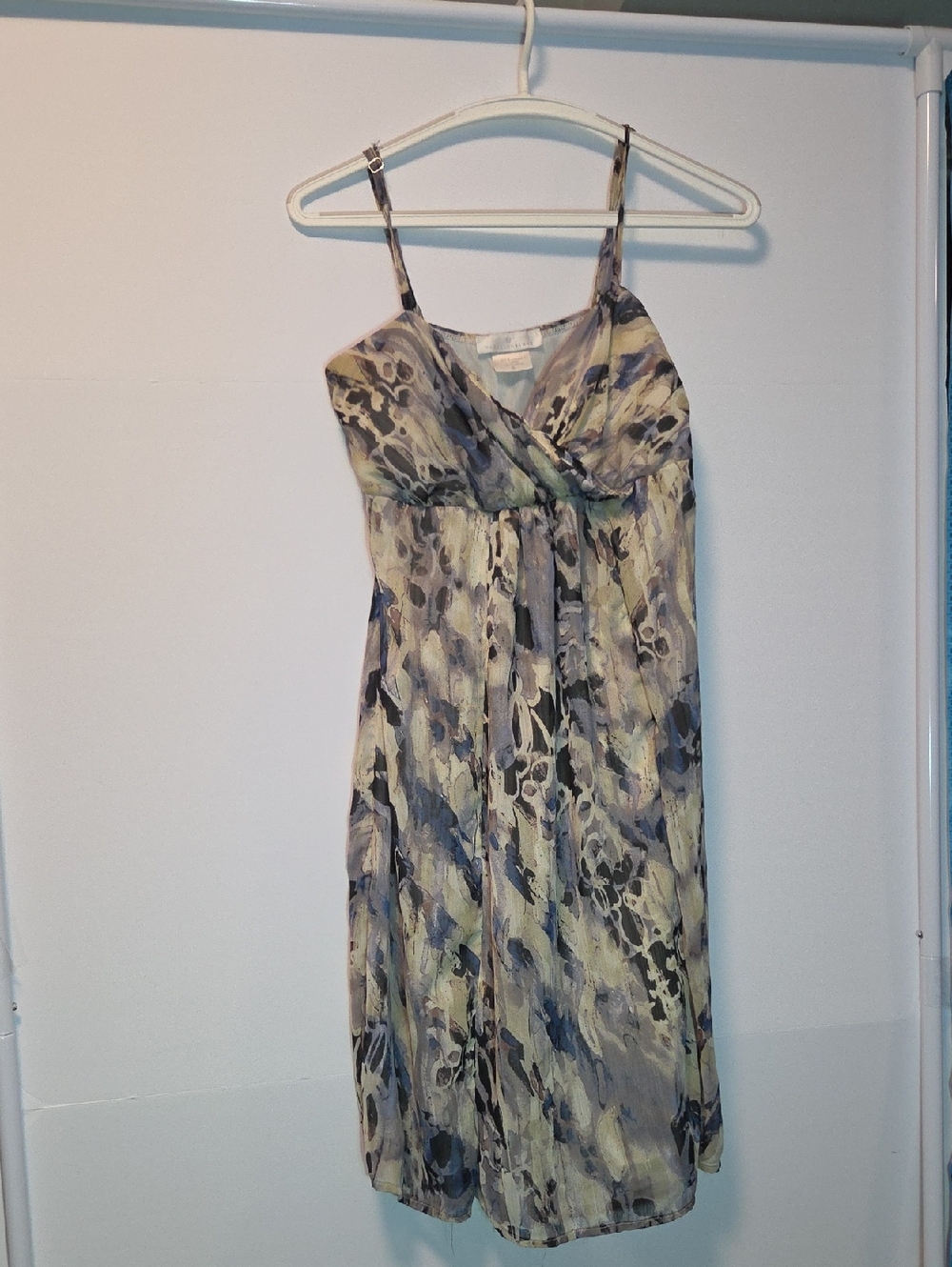 Papillon Blanc Midi Dress Spaghetti Strap Abstract Print 6